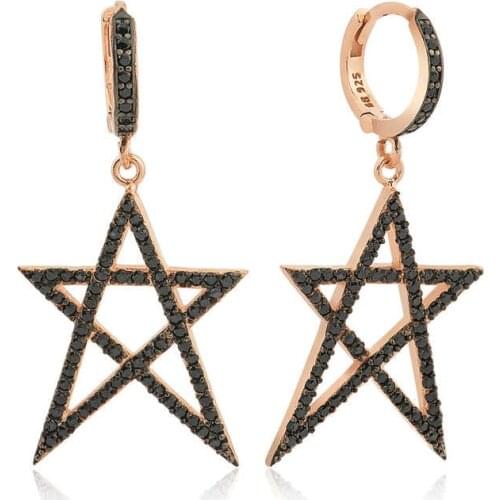 Tevuli 925 Sterling Silver Black Star Women Earrings