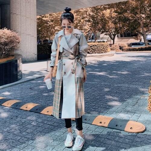 Womens Trench Coat New Fashion Personality Patchwork Mosaic Lattice Windbreaker Female Autumn Trench Coats XL