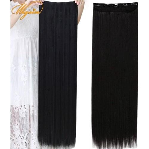 WIGSIN 32Inch Synthetic Super Long Straight 5Clips In Hair Extension Natural Black Hairpiece for Women