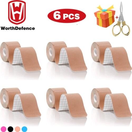 Worthdefence 6 Pieces 5cm*5m Pre Cut Kinesiology Tape Athletic Recovery Tape Muscle Pain Relief Kneepad Fitness Sports Protector