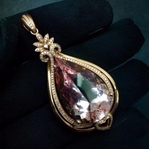Fine Jewelry Real Pure 18 K Rose Gold Jewelry AU750 100% Natural Morganite Gemstone 33.8ct Pendants for Women Fine Necklace