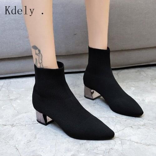 New Women Casual Winter warm snow boots women Pointed Toe platform Slip on high heels pumps dress Ankle Martin boots shoes 40