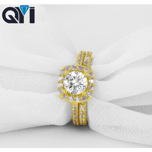 QYI 14k Yellow Gold Ring For Women Wedding 1 Ct Sona Simulated Diamond Round Cut Engagement Band Classic Jewelry Gifts