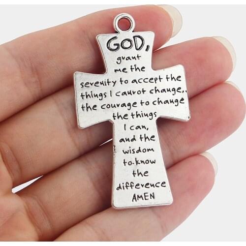 5PCS Large DIY Jewelry Findings Antique Carved Letter Christian Jesus Cross Charm Pendant for Necklace Making 56x33mm