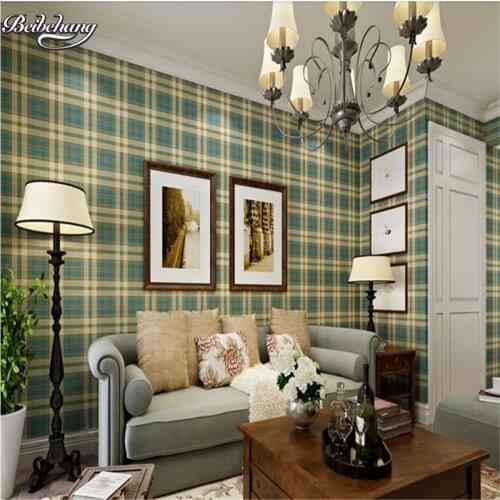 Beibehang American rural pastoral Scotland plaid wallpaper Mediterranean living room bedroom pure paper wallpaper