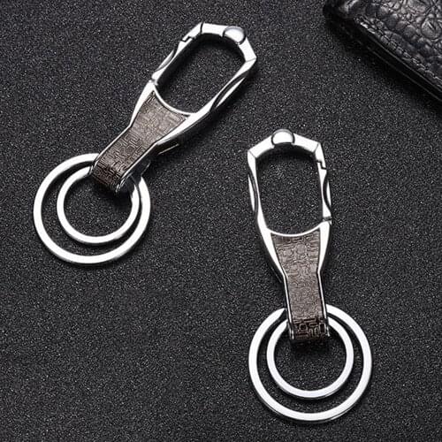 1 PC Leather Alloy Keychain Business Men Keyrings Simple Key Chain Ring Holder Chic Gift For Friend Car Interior Accessories