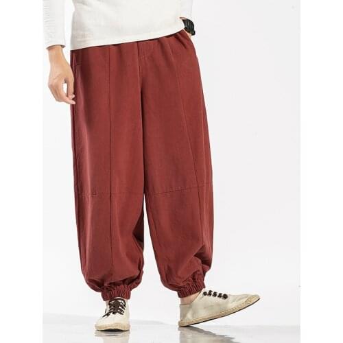 Summer Mens Cotton Linen Pants 2021 Men Solid Color Casual Baggy Harem Pants Male Streetwear Hop Hip Trousers