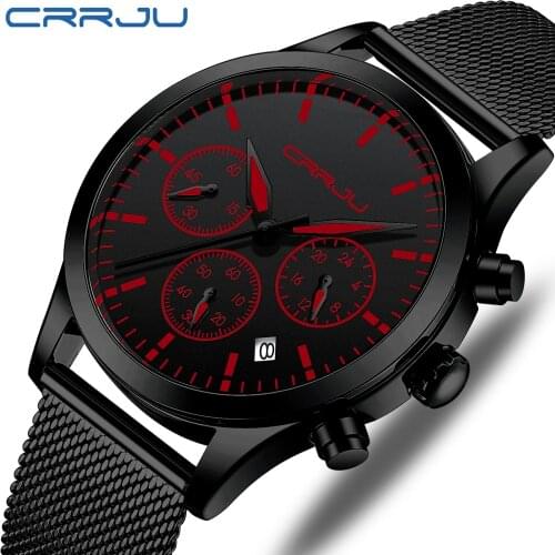 2020 New CRRJU Luxury Brand Men Watches Fashion Business Date Wristwatch Sport Waterproof Chronograph Quartz man watch Clock