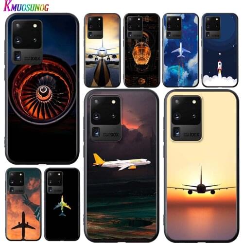 Airplane At The Sunrise For Samsung Galaxy S20 Ultra Plus A21S A01 A11 A21 A31 A41 A51 A71 5G A91 Bright Black Phone Case