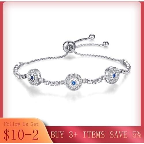 CODEDOG 100% Real 925 Sterling Silver Bracelet Light Luxury Clear Zircon Bracelet Adjustable Blue Eye For Women Jewelry CMB82