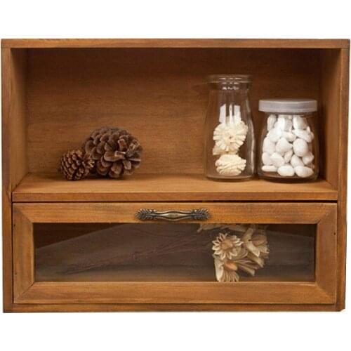 Wood Cabinet Box Organizer Storage Glass Drawer Vintage Finishing Storage Retro Finishing Storage Box 30x12x24cm Home Storage