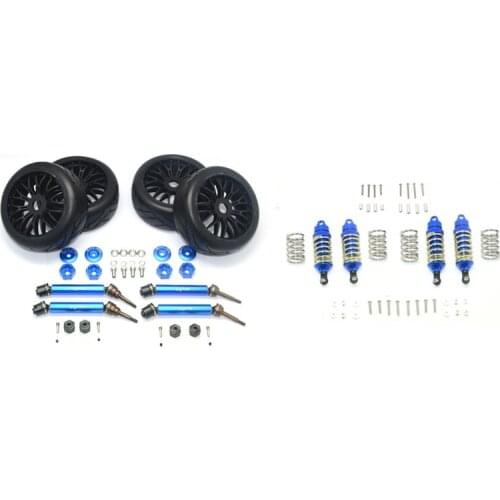 F&R Aluminum Shock Absorber +Steel #45 Axle +Spring Steel Hex+Rubber Radial Tires for TRAXXAS RUSTLER 4X4 VXL 67076-4