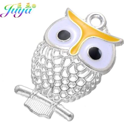 DIY Jewelry Fittings Supplies Silver Plated Enamel Owl Connector Charms Accessories For Bracelets Necklace Earrings Making