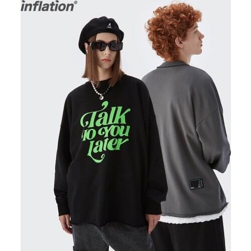 INFLATION Black Cool Sweatshirts For Men Streetwear 2021 Fashion Graphic Oversized Sweatshirts Couple Matching Pullovers 4005W21