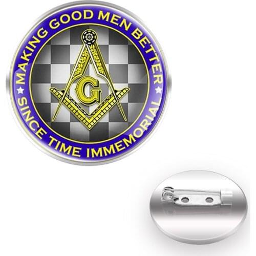 Classic Masonic Design брошь Brooches брошки женские большие Collar Pin Glass Convex Dome Accessories Gift