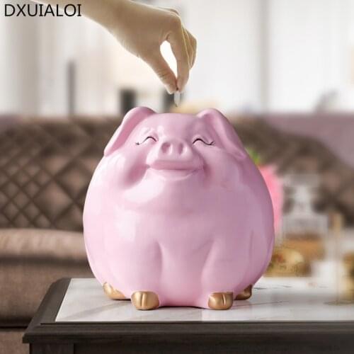 Pig money cash box for children gift resin animal statue case coin piggy bank box creative Childrens room decoration