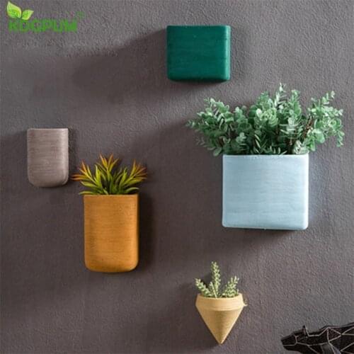 Creative Nostalgic Geometric Ceramic Flower Pot Simple Wrought Iron Desktop Wall Hanging Potted Gardening Wall Decoration