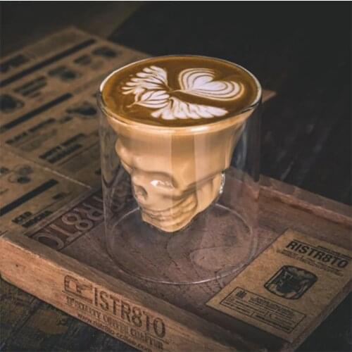 Mugs Transparent Crystal Skull Head Glass Cup for Whiskey Wine Vodka Bar Club Beer Coffee Tea Pots with Double Bottom