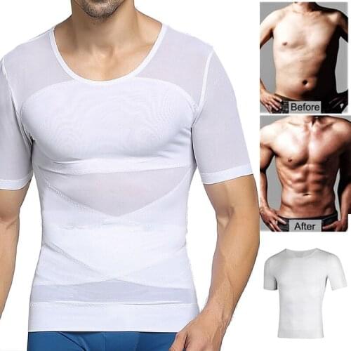 Mens Compression Shirt Slimming Body Shaper Waist Trainer Workout Tops Abs Abdomen Undershirts Shapewear Shirts