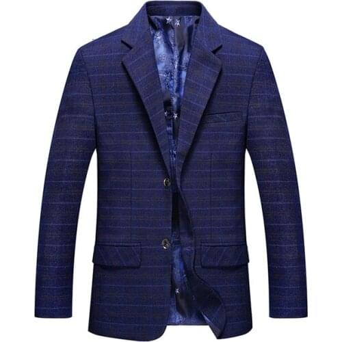 Mens Casual British Style Blazer Plaid Striped High Quality Jacket Business Fashion Mens Custom Suit Jacket Coat Blazer
