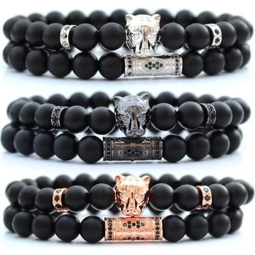 Natural stone beads lion bracelet set bracelets for men women pulseiras masculina handmade beaded mens accessories armbanden