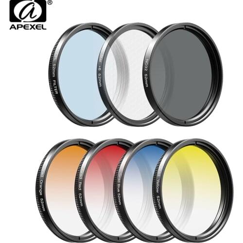 APEXEL 7in1 Gradient Filter Kit Grad Blue Red CPL ND Star UV 37/52MM Filter Phone Lenses for Sony Cannon for Nikon Camera Lens