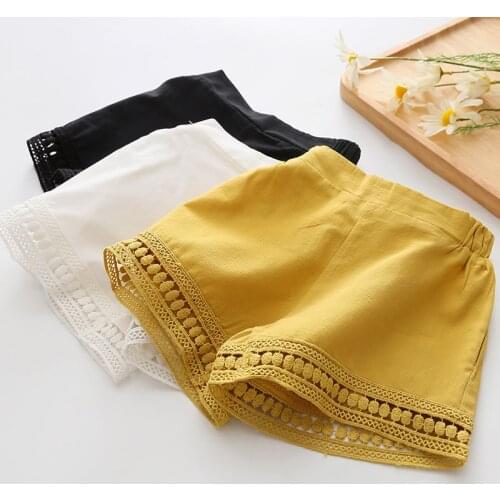 2021 New Casual 2 3 4 5 6 7 8 9 10 Years Children Fashion Cotton Lace Age Solid Color Cotton Summer Shorts For Kids Baby Girls