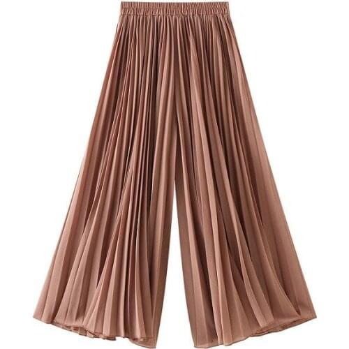 2021 Summer New Chiffon Wide Leg Pants Women High Waist Drop Thin Pants Skirt Women Vintage Trousers Women