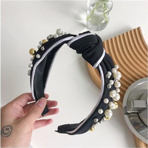 Pearls Hairband Knot Women Accessories Handmade Full Pearls Decorated Headbands Solid Top Bow Knotted Hair Hoop Ladies Hairbands