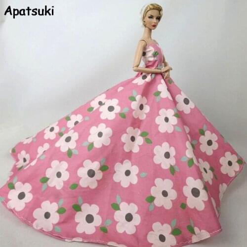 Pink Flower Floral Doll Clothes For Barbie Dolls Wedding Dress Clothes High Quality Outfits For 1/6 BJD Dollhouse Accessories