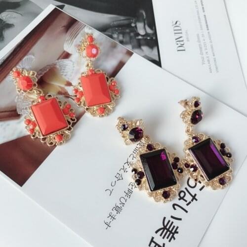 Orange Purple Geometry Stud Earrings Colorful Statement Jewelry