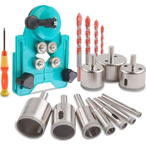 16pcs 4-83mm Drill Chuck Vacuum Base Sucker with 6-50mm Diamond Coated Glass Drill Bit Hollow Tile Opener Saw Set