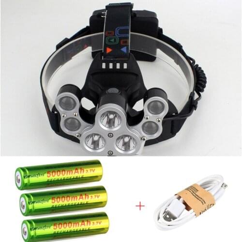 Adjustable 50000 Lumens 7 Led Headlamp 3* XML T6+4Q5 Head Lamp Flashlight USB Rechargeable Led Headlight 18650 Head Torch