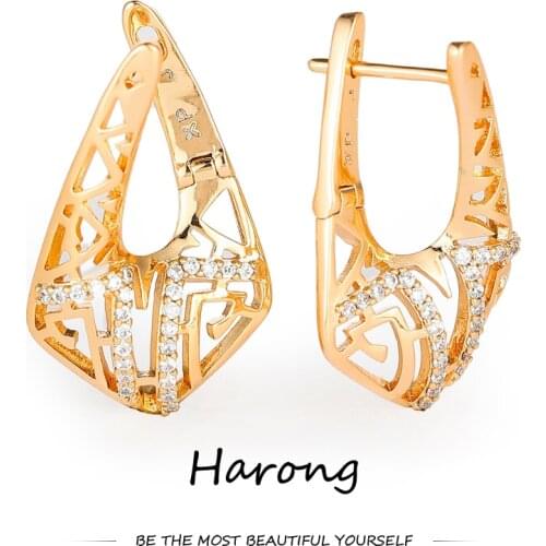 Luxury Geometric Hollow Copper Stud Earring Metal Quality Inlaid Crystal Woman Girls Earrings Jewelry Gift For Party Wedding