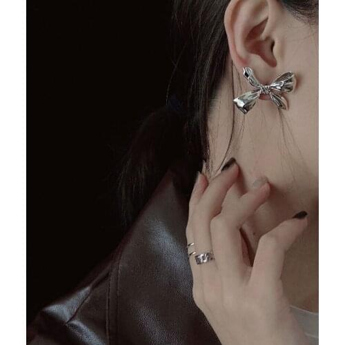 Metal Knotted Bowknot Fashion Cute Earrings Korea New Style Elegant Sweet Party Simple Wild Exaggerated Ear Jewelry Women