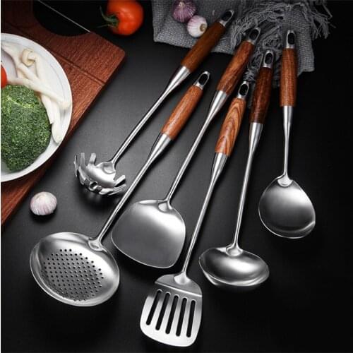 304 Stainless Steel Spatula Rice Soup Spoon Colander with Rosewood Handle Anti-scald Shovel Kitchen Tools Home Cooking Utensils