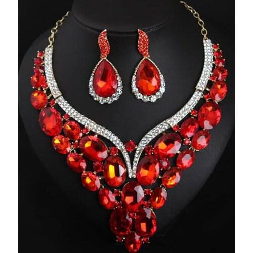 Wedding Jewelry Clear Crystal Rhinestones Water Drop Necklace Earrings Set for Women Wedding Bride Dubai Jewelry Sets Accessory