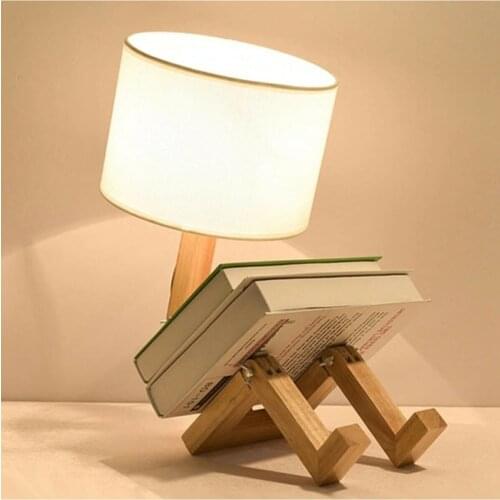 Techno Projex Wooden Man Table Lamp Scandinavian Model Lampshade Night Lamp with Bookshelf