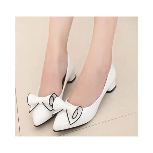 Ladies low heel shoes Spring leather Pointed toe Shoes woman high Red Bow Slip on dress Shoes zapatos mujer Ladies boat shoes