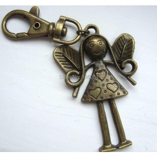 Vintage Bronze Lovely Fairy KeyChain For Car Key Ring Clasp Charms Key Chains Jewelry Findings Friendship Gift