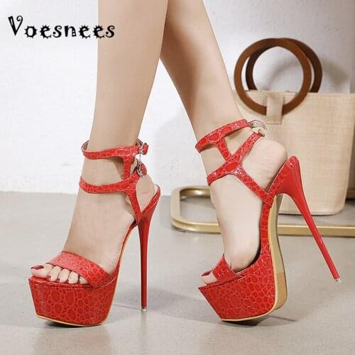 Voesnees Women Shoes 2021summer new fashion stone pattern stiletto sandals Waterproof Platform high heels Female Catwalk Shoes