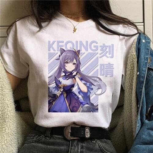 Women T-shirt Kawaii Genshin T-shirt with Short Sleeve Ganyu Keqing Anime Harajuku Summer Oversized T-Shirt Female Top Clothes