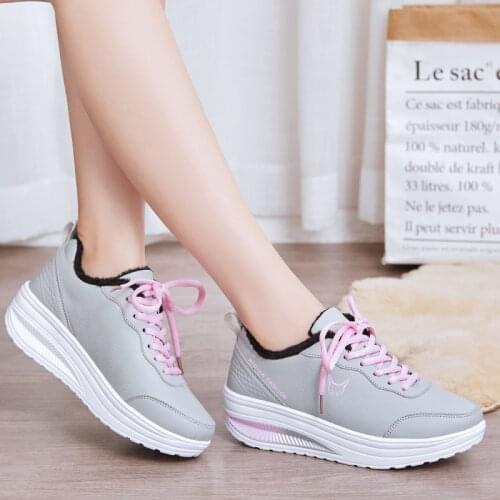Womens Plus Cotton Warm Shoes Breathable Casual Shoes Lace-up Leather Shoes Lightweight Outdoor Shoes Increase Platform Shoes
