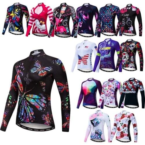 Womens Cycling Jersey MTB Bike Jersey Top Winter Long Sleeve Bike Shirts Riding Ropa Ciclismo Maillot Ladies Biking Jerseys