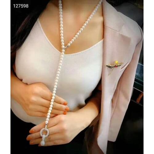 Womens jewelry 8-9mm 75cm micro inlaid zircon round accessories white freshwater pearl necklace