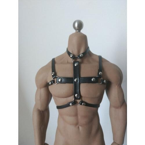 1/6 Black SM Mens leather chest strap model For 12" TBL Phicen Male Figure