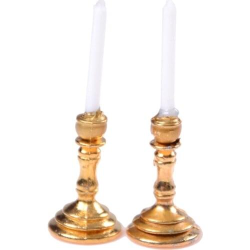 1 Pair of 1:12 Dollhouse Miniature Candlesticks White Candles Doll Accessories Top Quality Wholesale