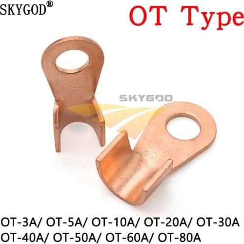 10pcs OT Type 3A 5A 10A 20A 30A 40A 50A 60A 80A Wire Terminal Red Copper Bare Nose Lugs Crimp Open Mouth Cable Connector Splice