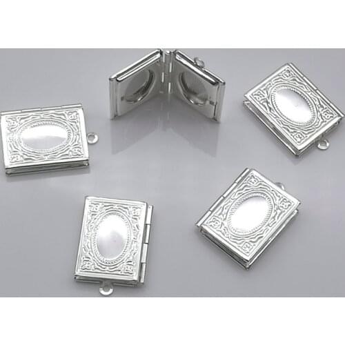 23 * 19 mm 5PCS attractive innovative book put photos silver plated necklace pendant box