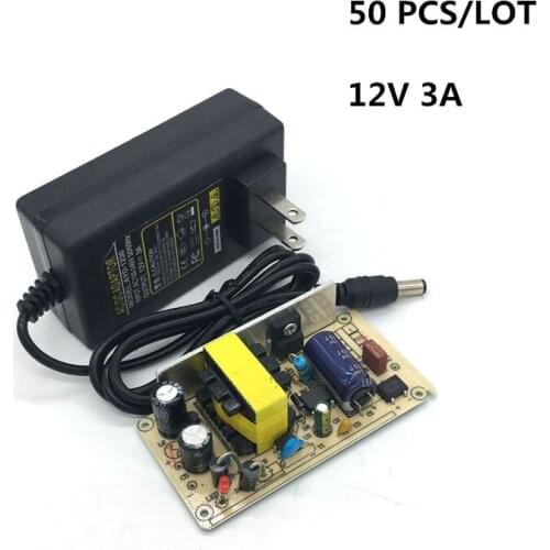 50 PCS/LOT AC DC adapter 100-240V to 12V 3A power adapter 5.5*2.1mm power supply adaptor for Switch LED Strip Lamp monitor